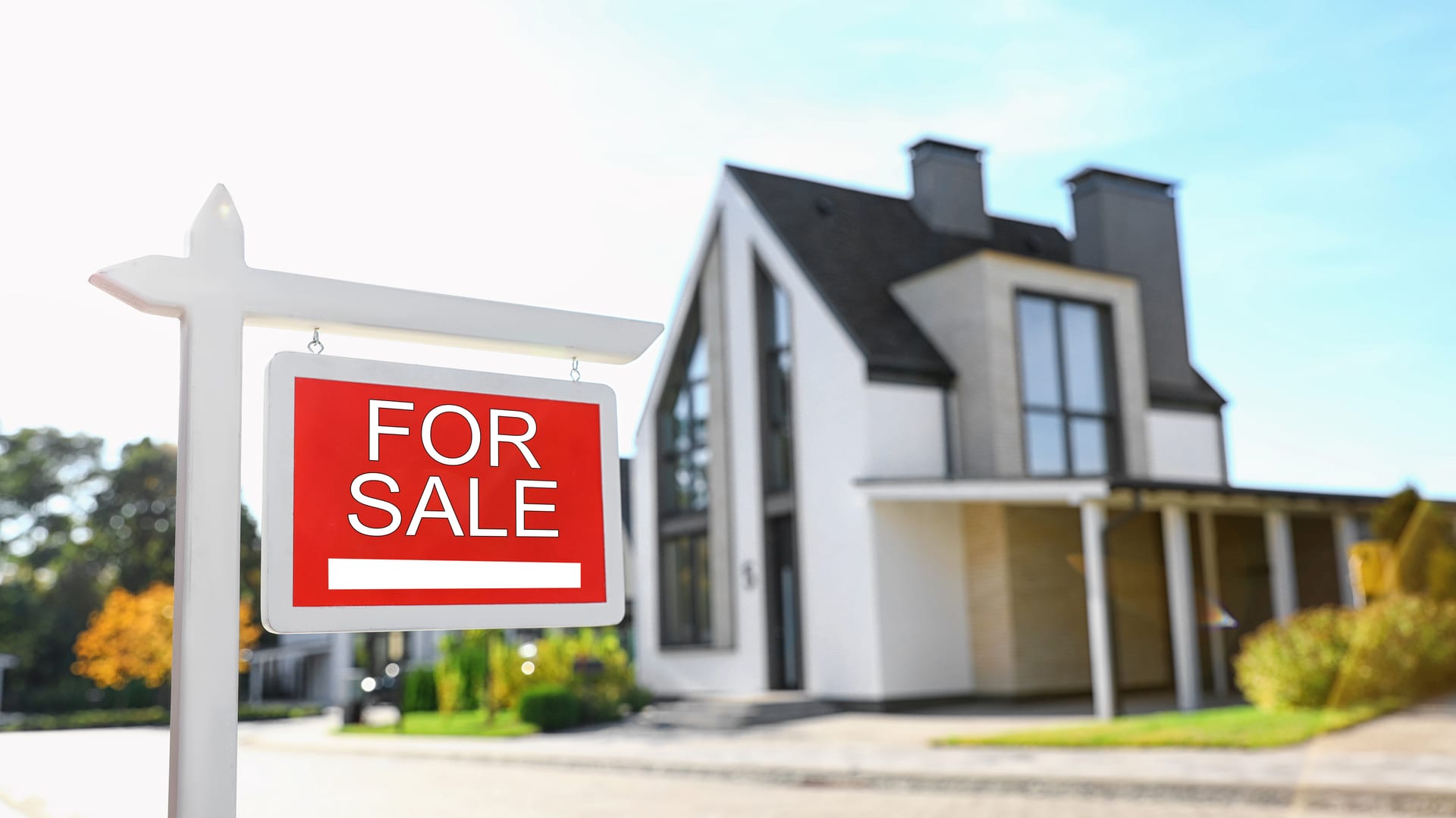 home for sale red sign modern house
